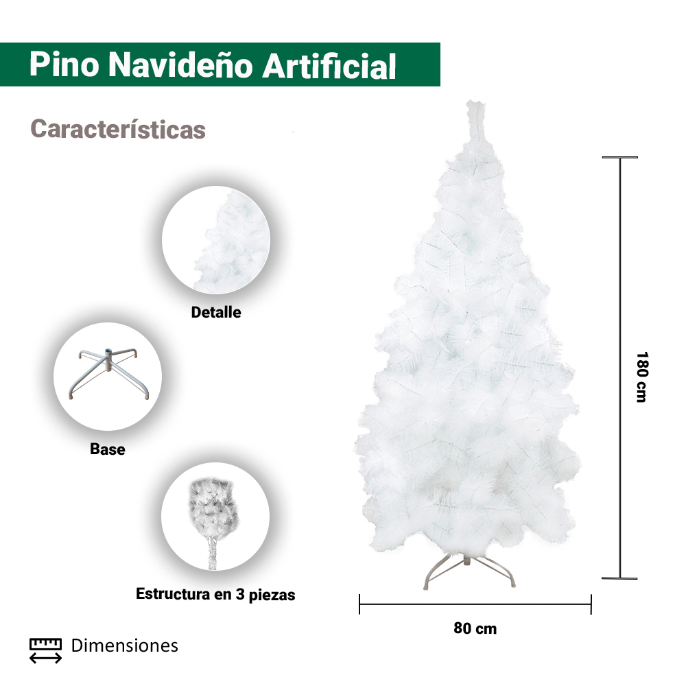 Árbol Esponjado Navideño Blanco Artificial 180 Cm Altura