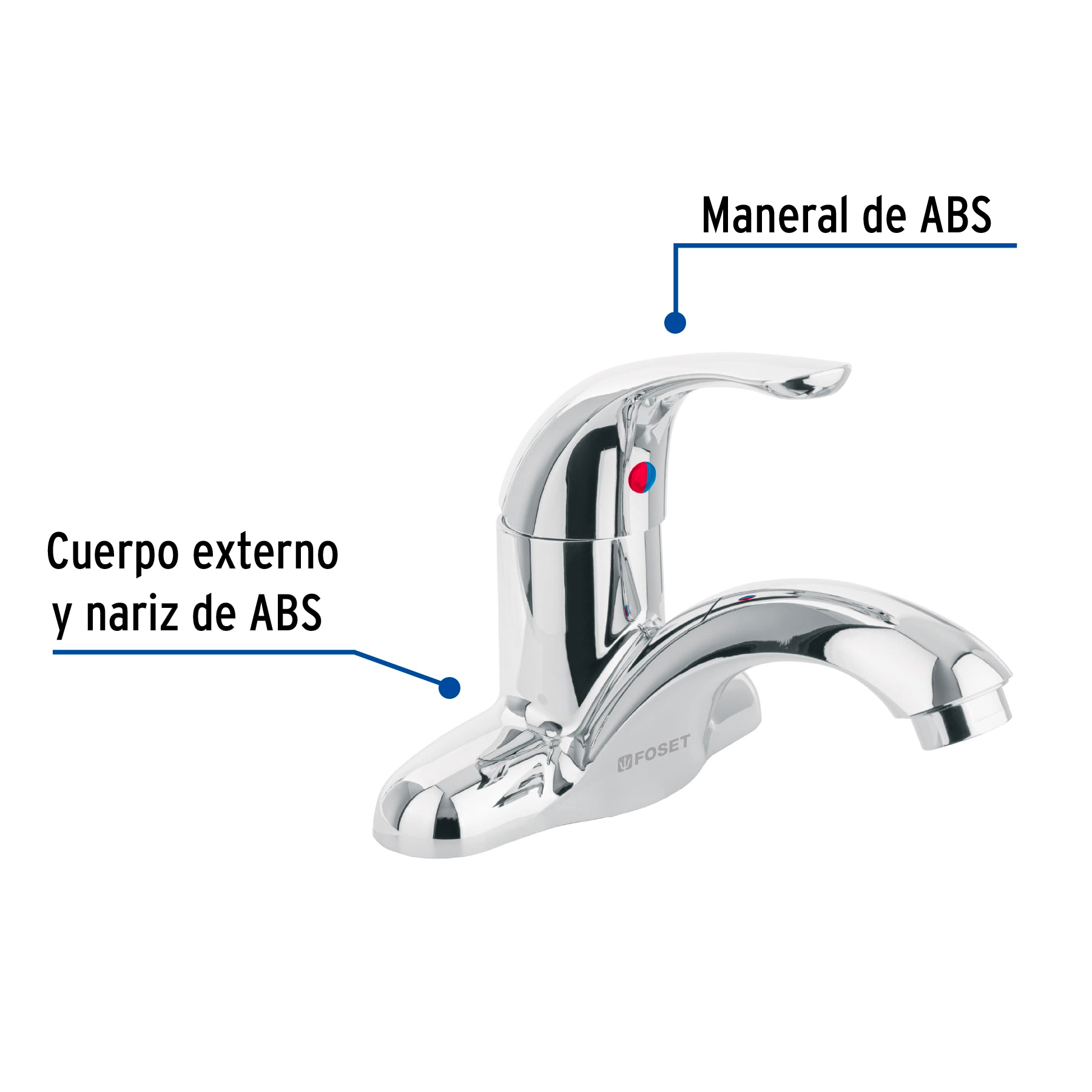 MONOMANDO PLÁSTICO PARA LAVABO, NARIZ CURVA, FOSET 48191