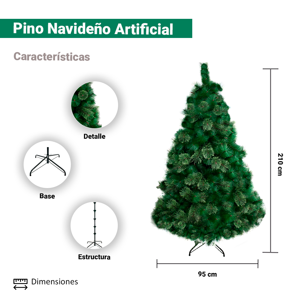 Árbol Navideño Esponjado Verde Artificial 210 Cm Altura