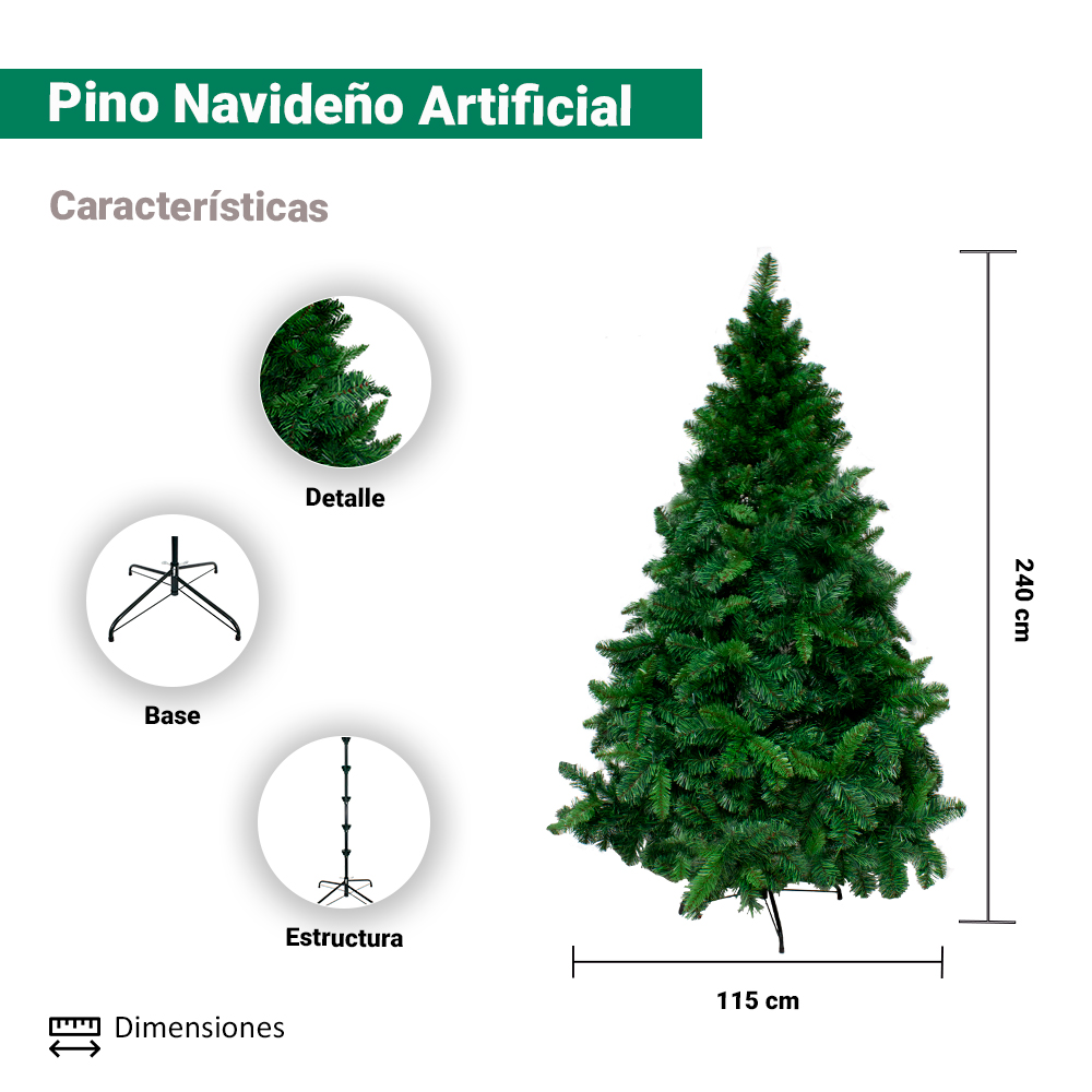 Árbol De Navidad Verde Artificial 240 Cm Tupido Sintético