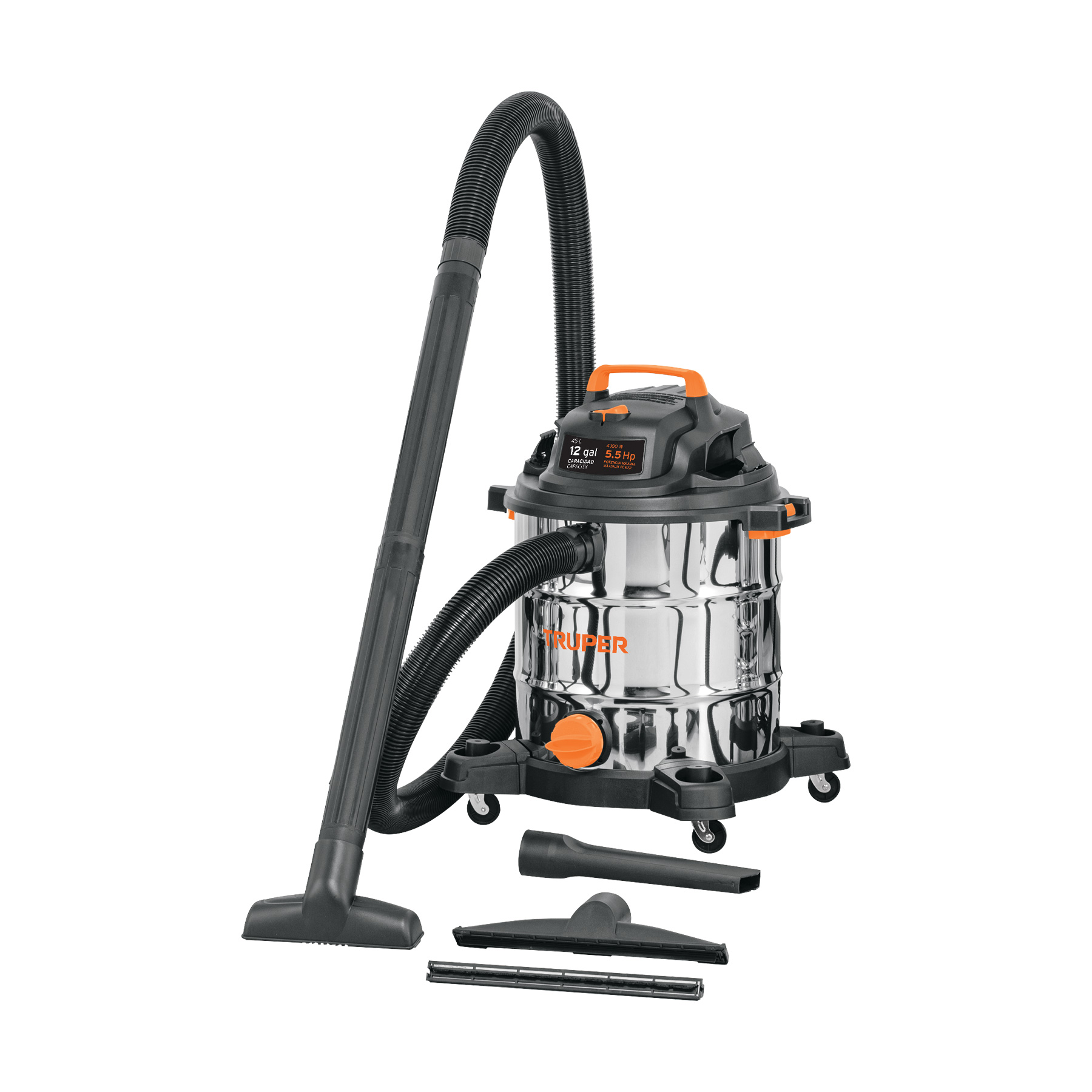 ASPIRADORA DE SÓLIDOS Y LÍQUIDOS DE 12 GAL EN ACERO INOX TRUPER 101524