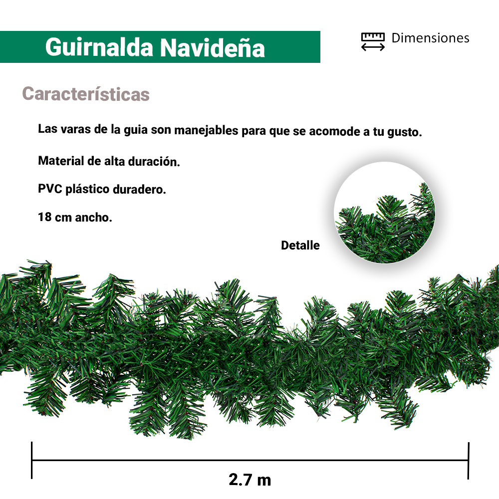 Guirnalda Guia Navideña Verde 2.7 Mts. Largo