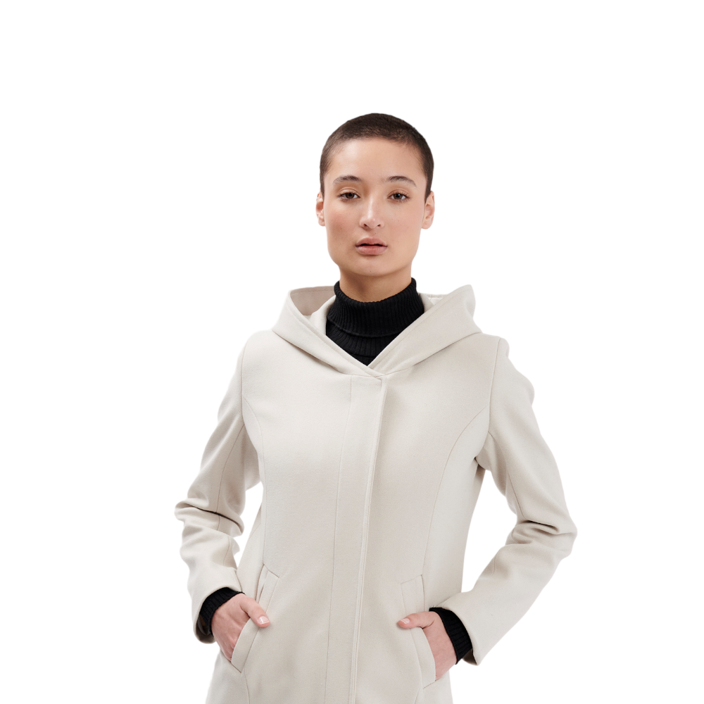 Saco Merkabá corto con cierre y capucha lana