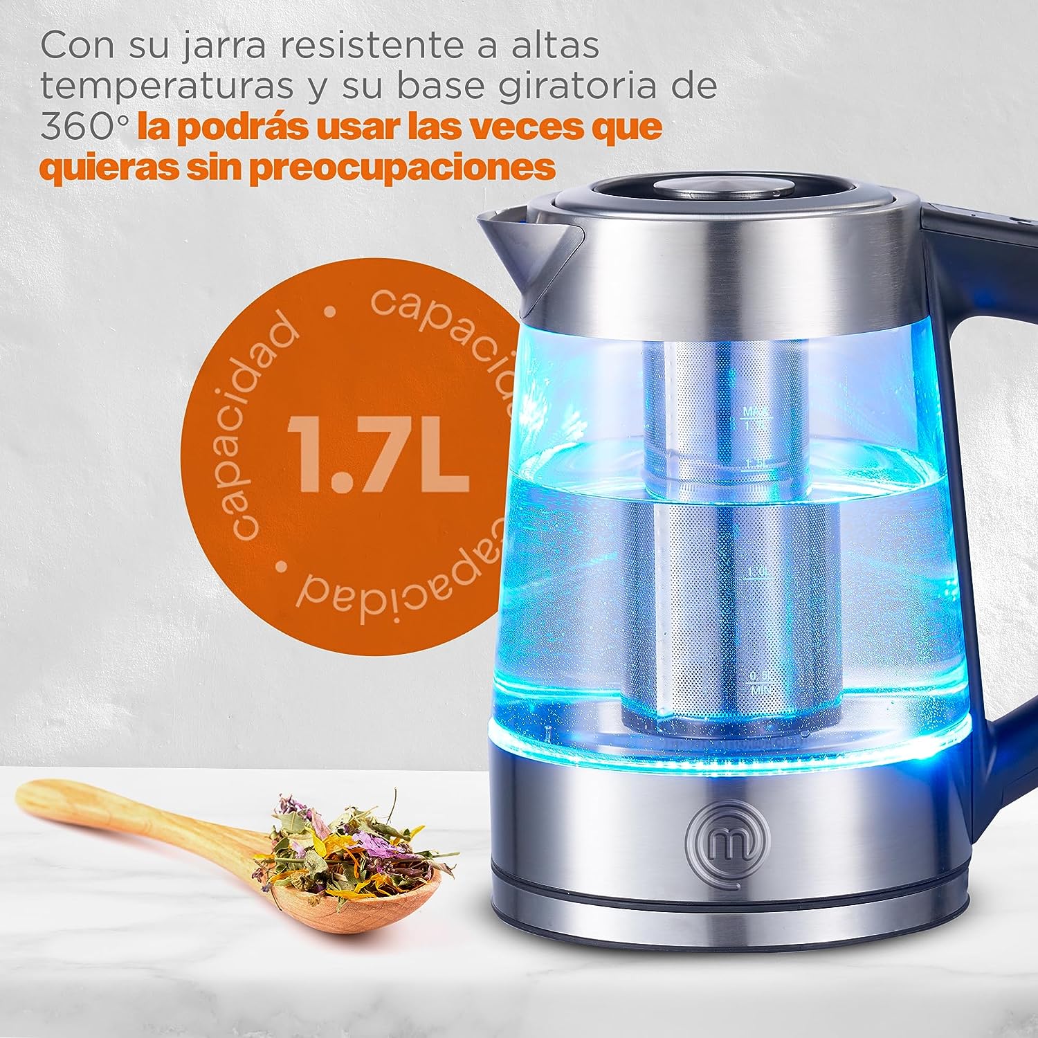 Tetera Eléctrica Masterchef 1.7 Litros Heat-Select Acero mk-k-2sp