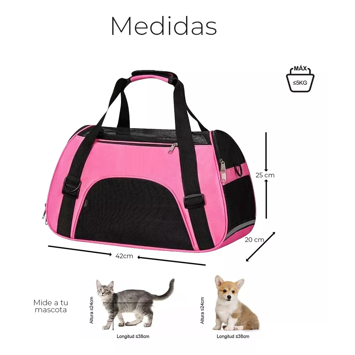 Mochila Transportadora Bolsa Mascota Perro Gato Viaje Chica Rosa