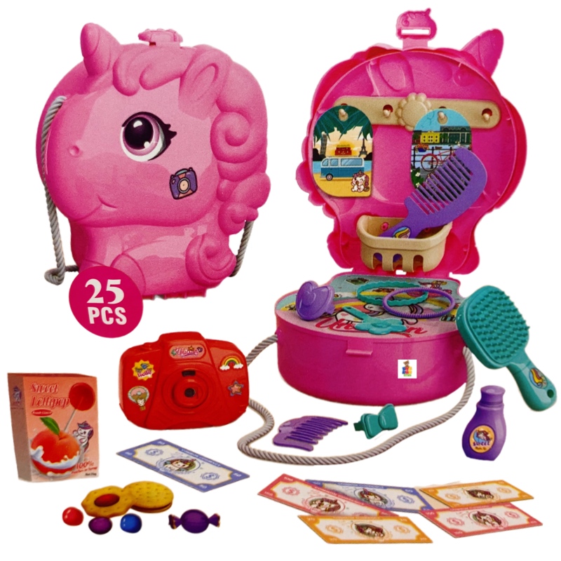 Maletín Bolsa Unicornio Accesorios Viaje Juguete Niñas 25pz
