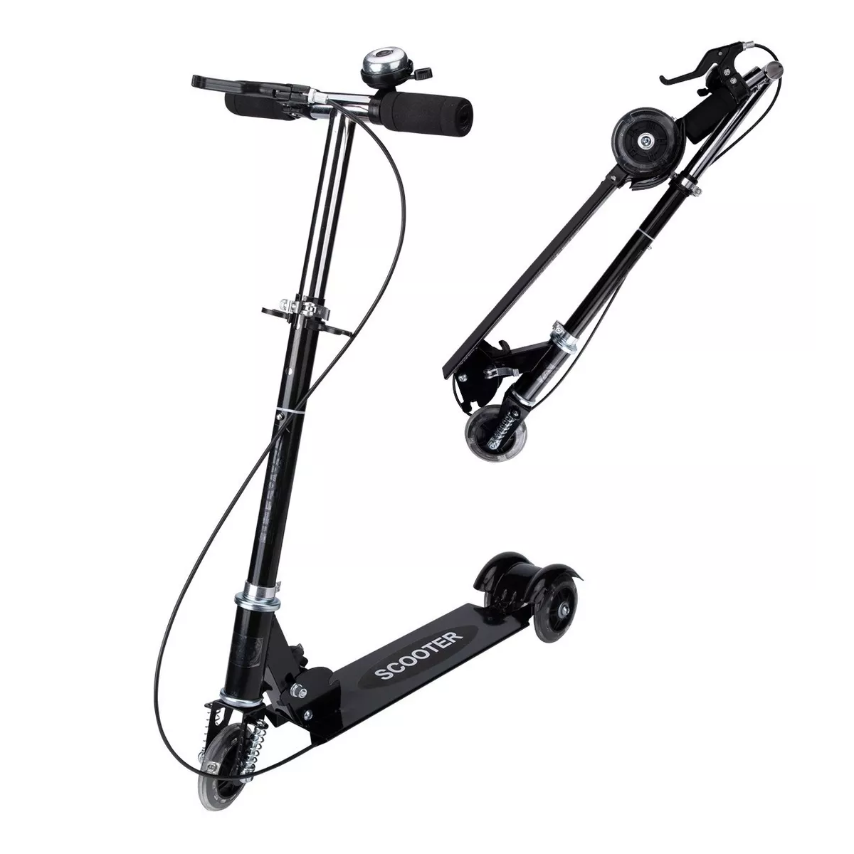 Patinete Infantil Plegable Ajustable De Con Luzled Y Campana Negro