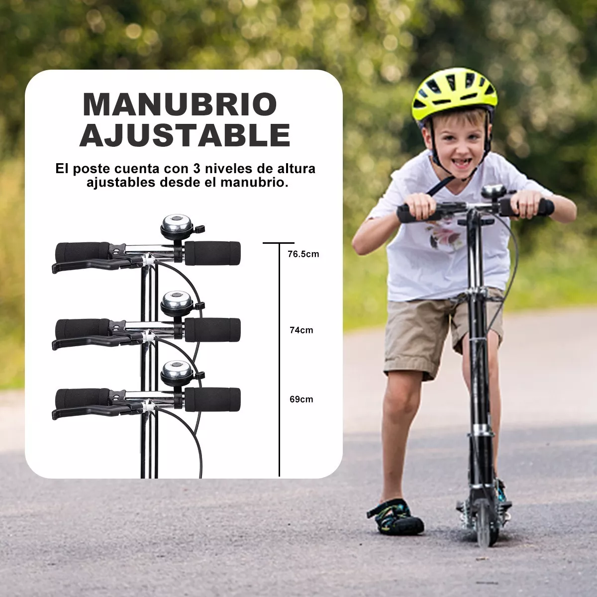 Patinete Infantil Plegable Ajustable De Con Luzled Y Campana Negro