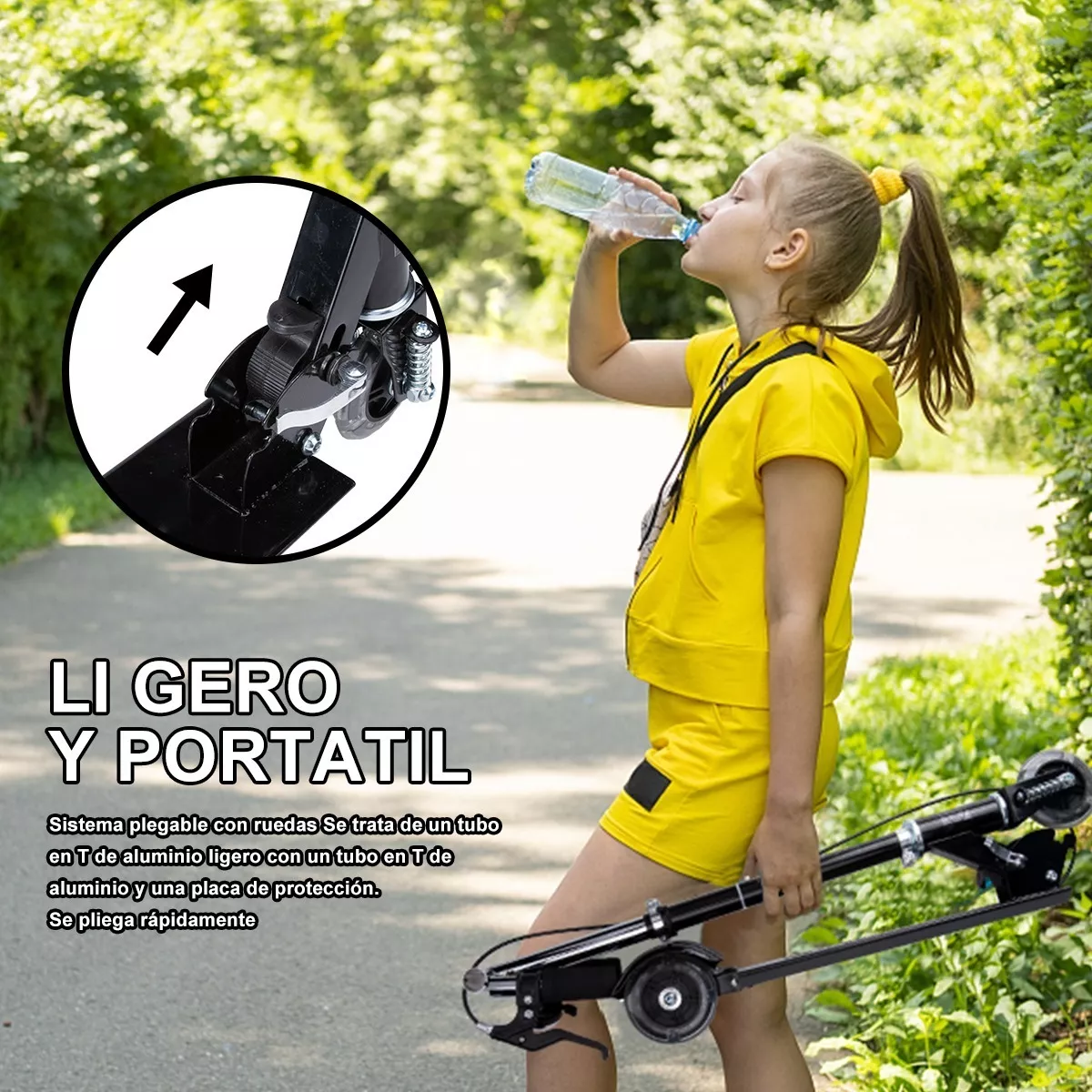 Patinete Infantil Plegable Ajustable De Con Luzled Y Campana Negro