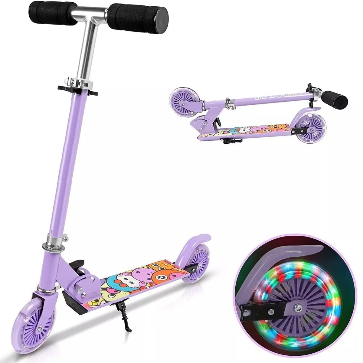 Monopatín De Pie Scooter Plegable Con Luces Para Niños Lila