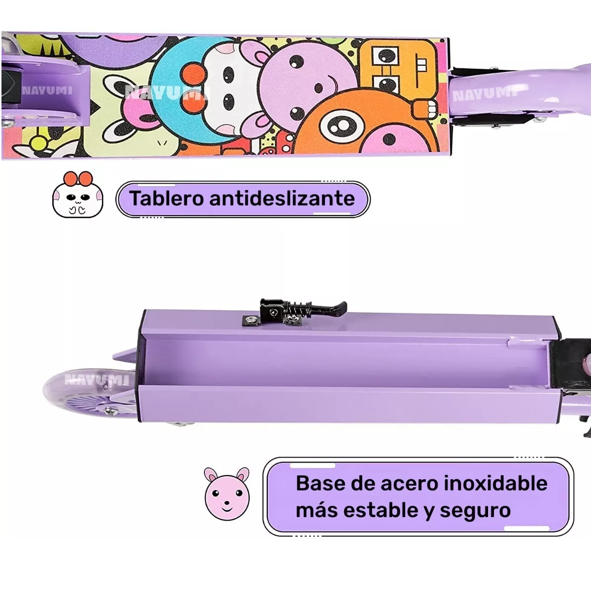 Monopatín De Pie Scooter Plegable Con Luces Para Niños Lila