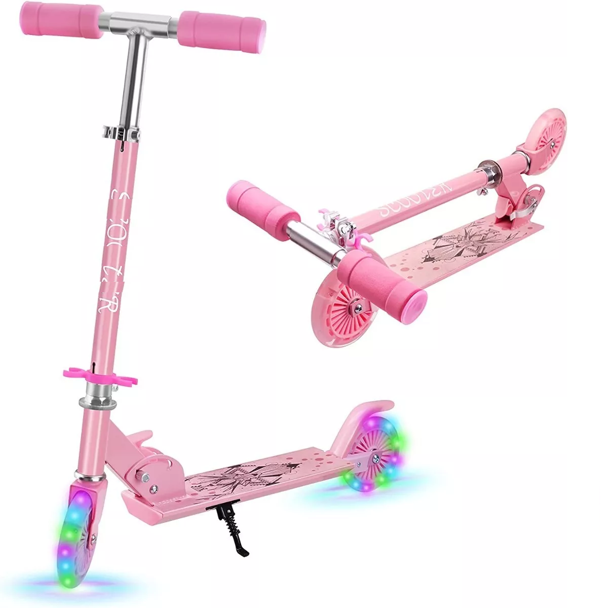 Monopatín De Pie Scooter Plegable Con Luces Para Niños Rosa