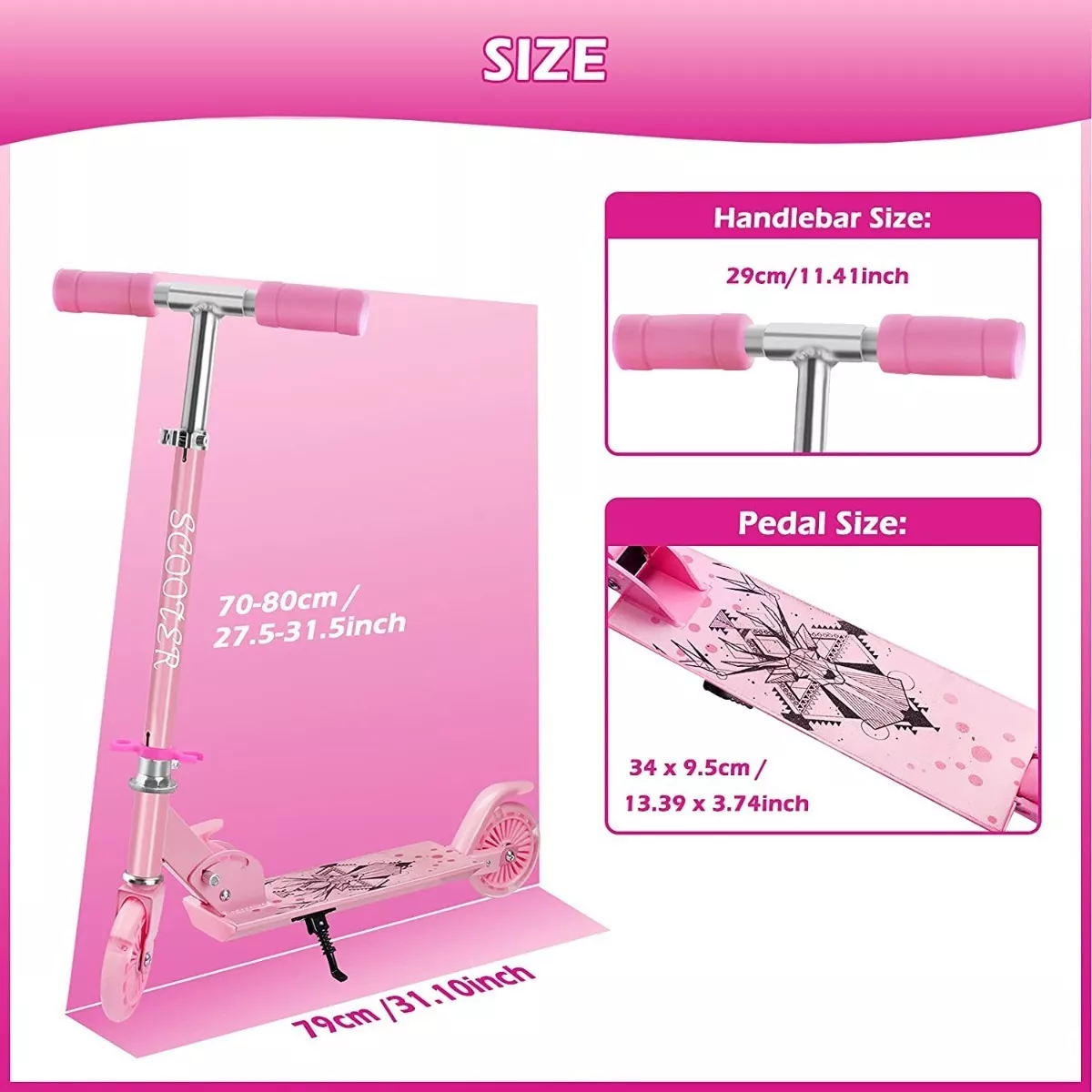 Monopatín De Pie Scooter Plegable Con Luces Para Niños Rosa