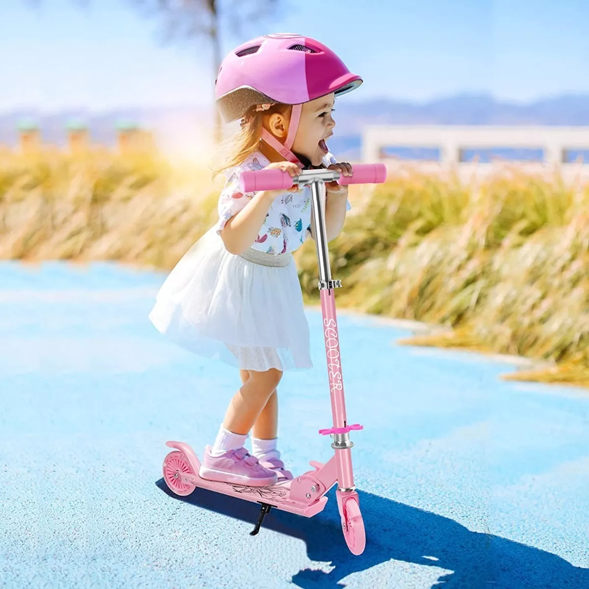 Monopatín De Pie Scooter Plegable Con Luces Para Niños Rosa