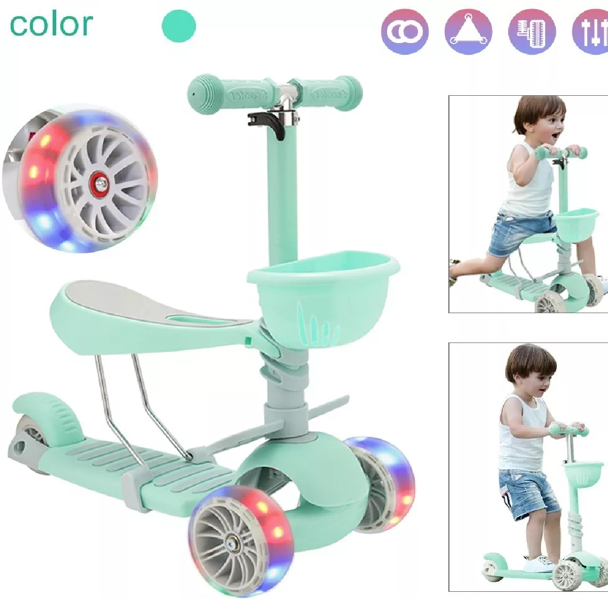 Scooter De Tres Ruedas Para Niños Verde