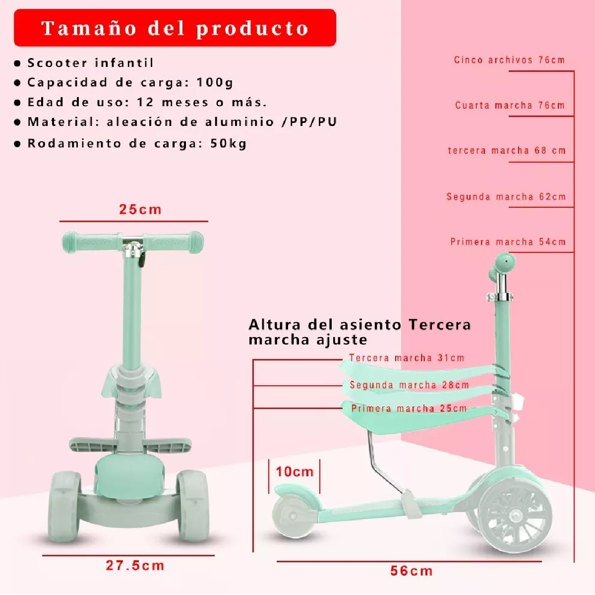 Scooter De Tres Ruedas Para Niños Verde