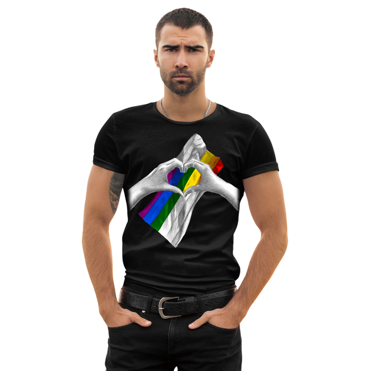 Playera Hombre Orgullo Lgbt Gay Love Pride Corazón Arcoiris San Valentín 14 de febrero