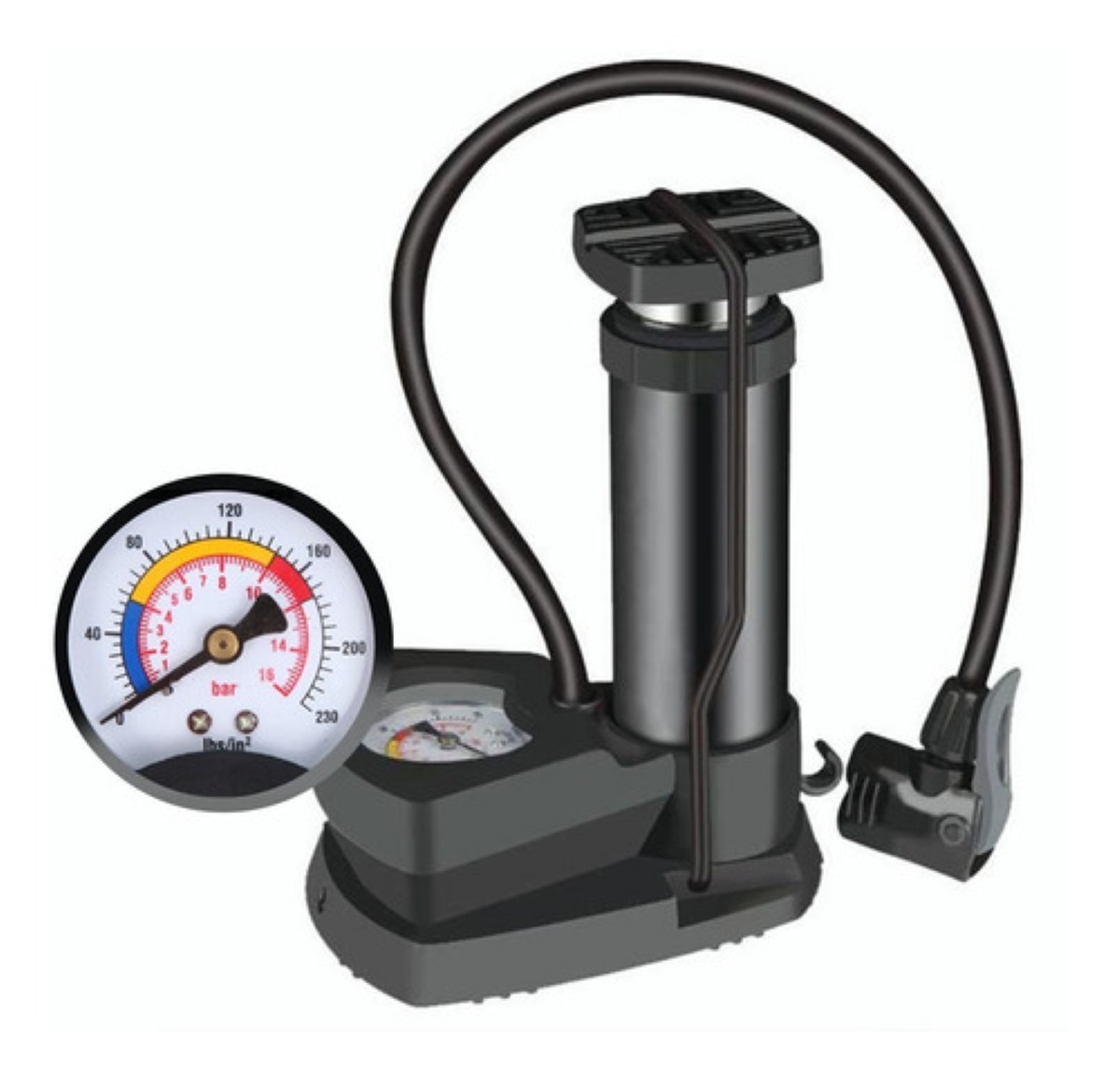 Mini Bomba De Pie Para Bicicleta Portátil Con Manómetro Negro