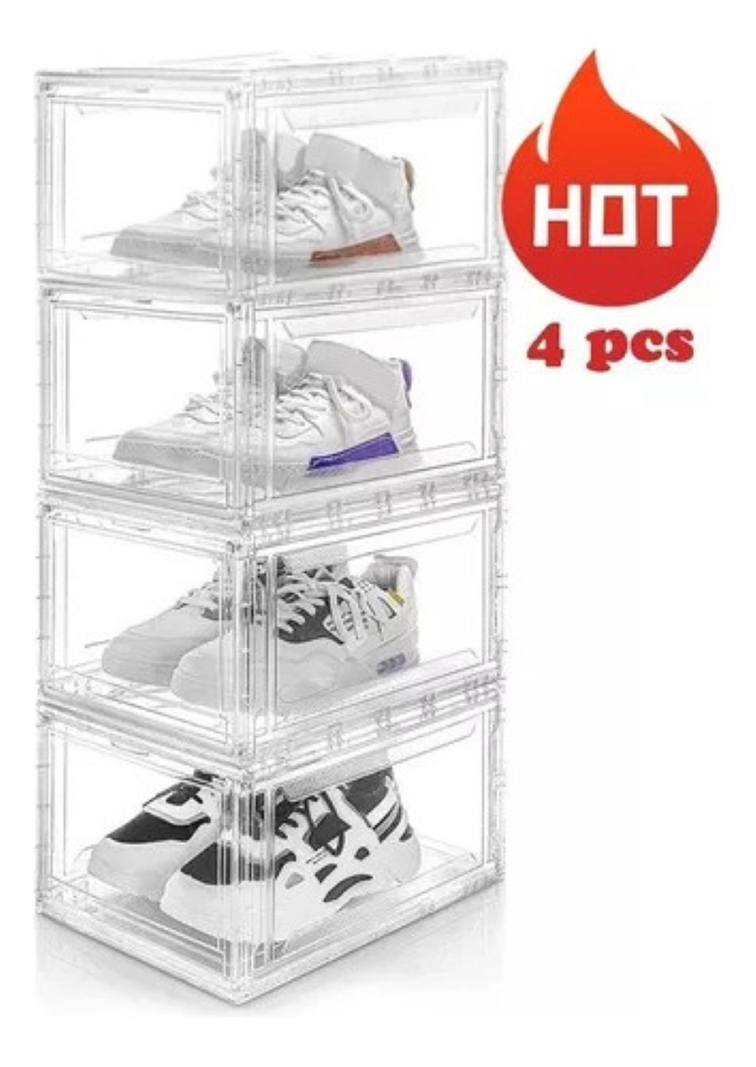 Set De 4 Cajas De Zapatos Apilables Premium Transparente