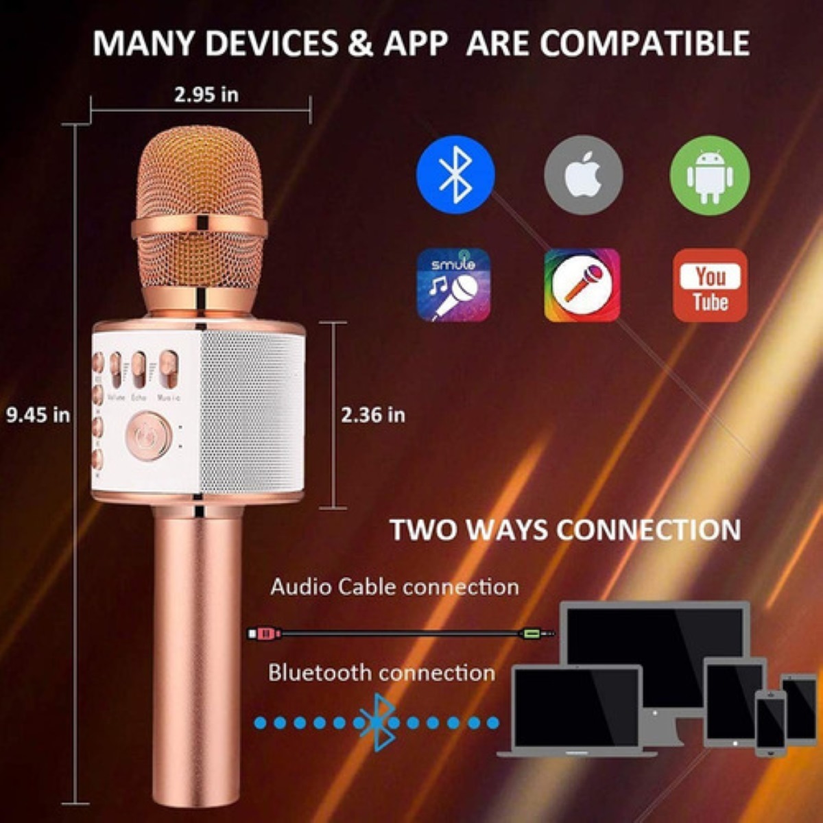 Micrófono Inalámbrico Bluetooth Rosa Golden 