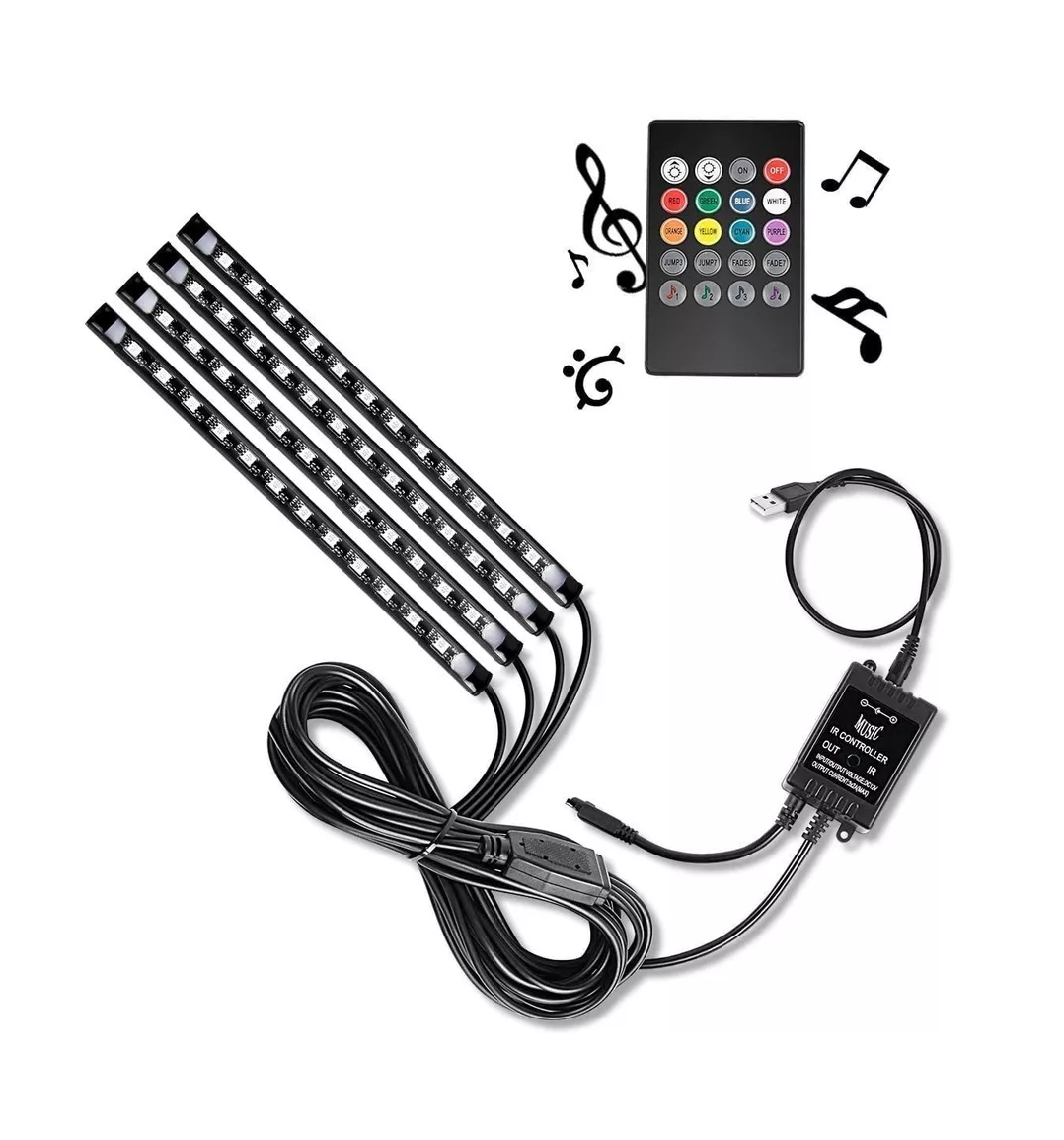 Tiras 48 Led Interior Control Remoto Luz Para Auto 