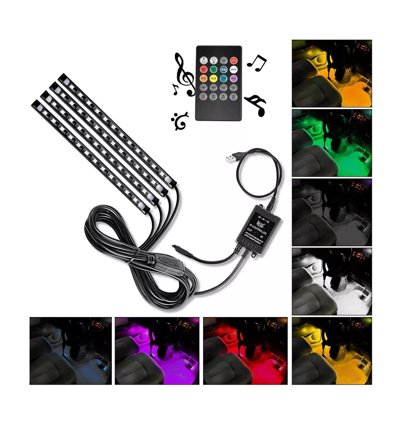 Tiras 48 Led Interior Control Remoto Luz Para Auto 