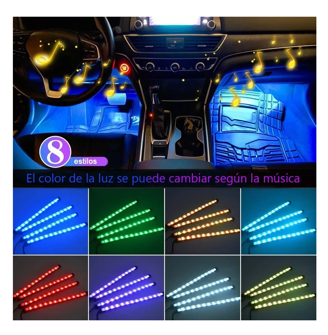 Tiras 48 Led Interior Control Remoto Luz Para Auto 