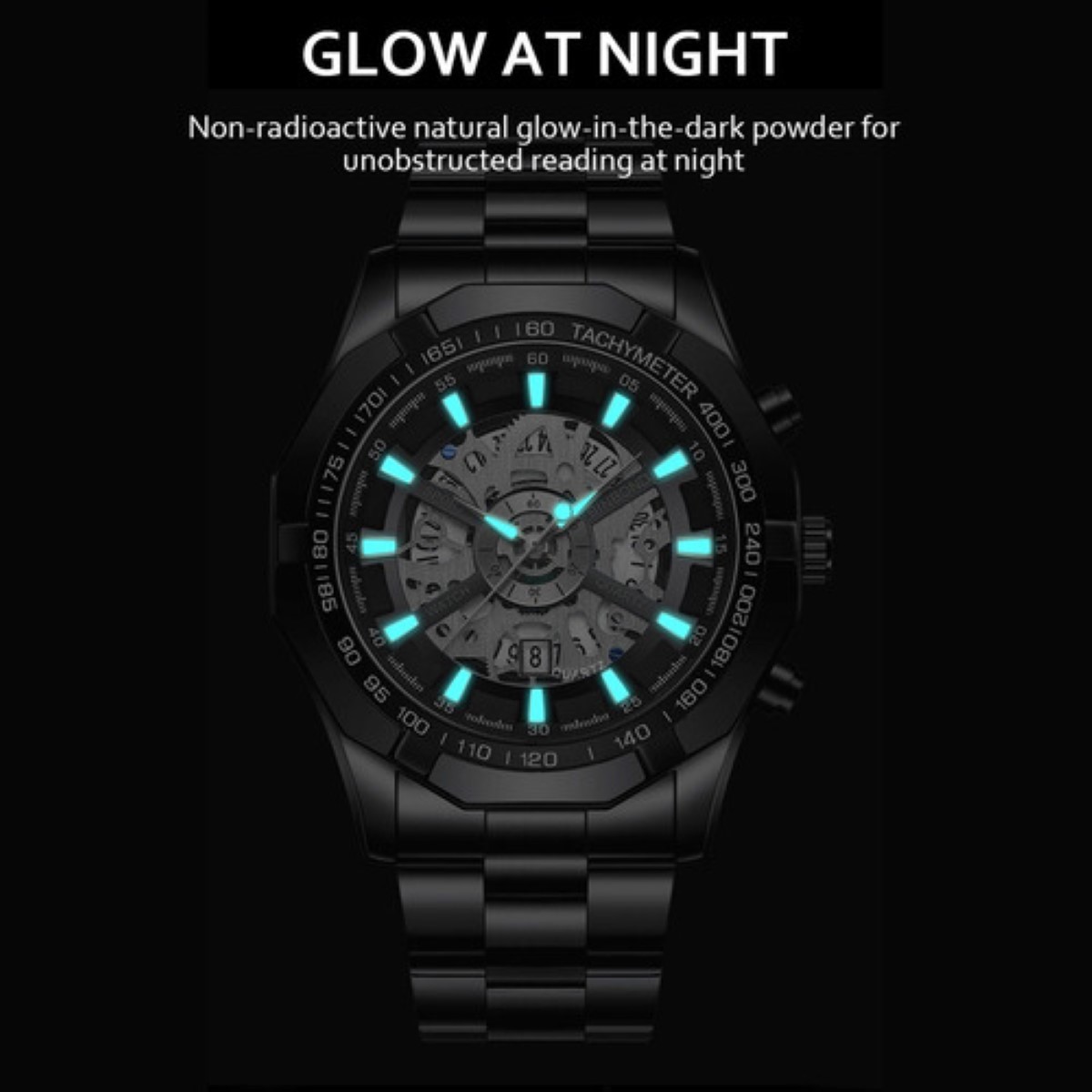 Reloj Con Luminoso Correa Metálica Hombre Negro