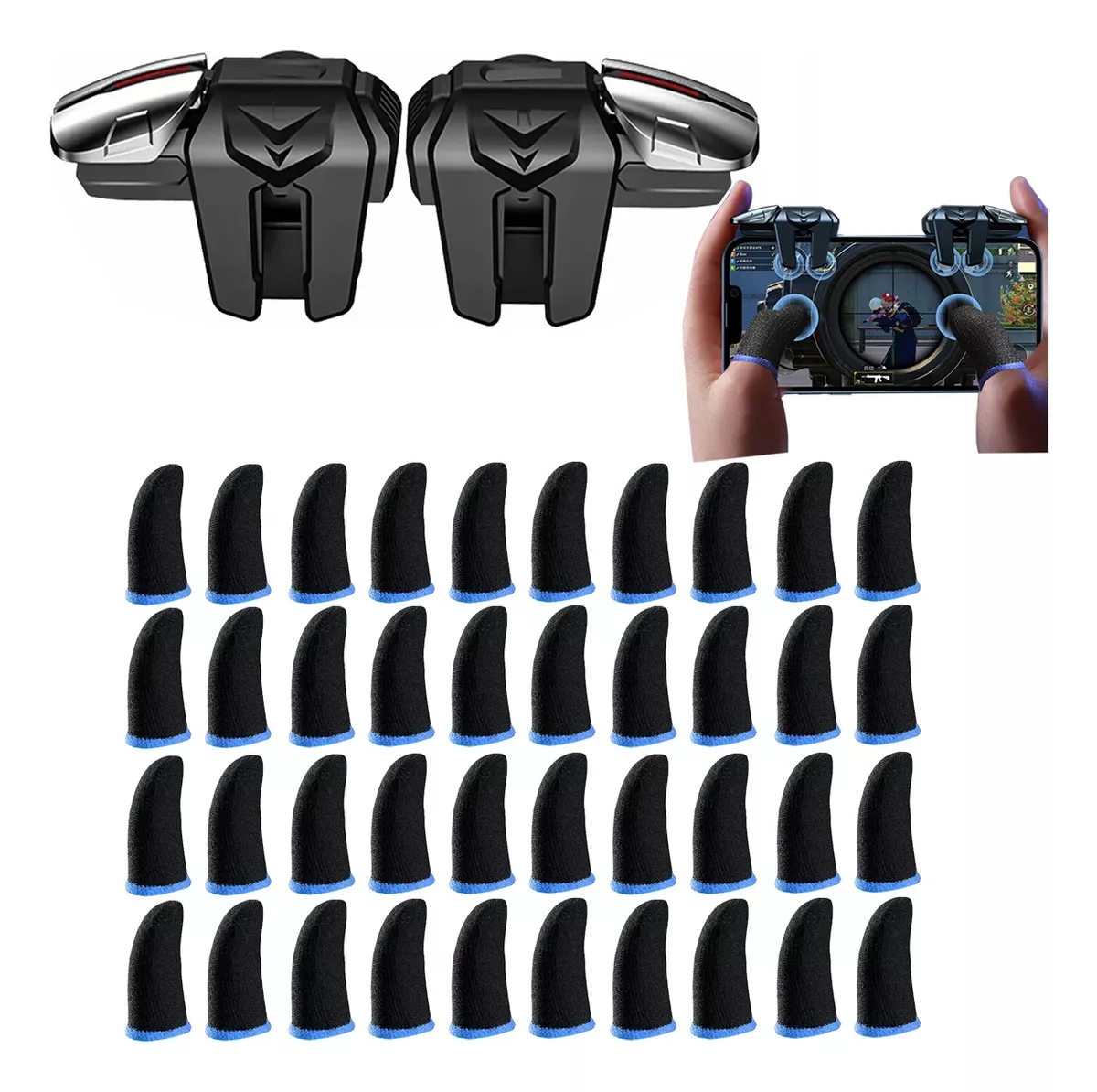 Gatillos Para Celular Dedales Gamer 42 Piezas Negro