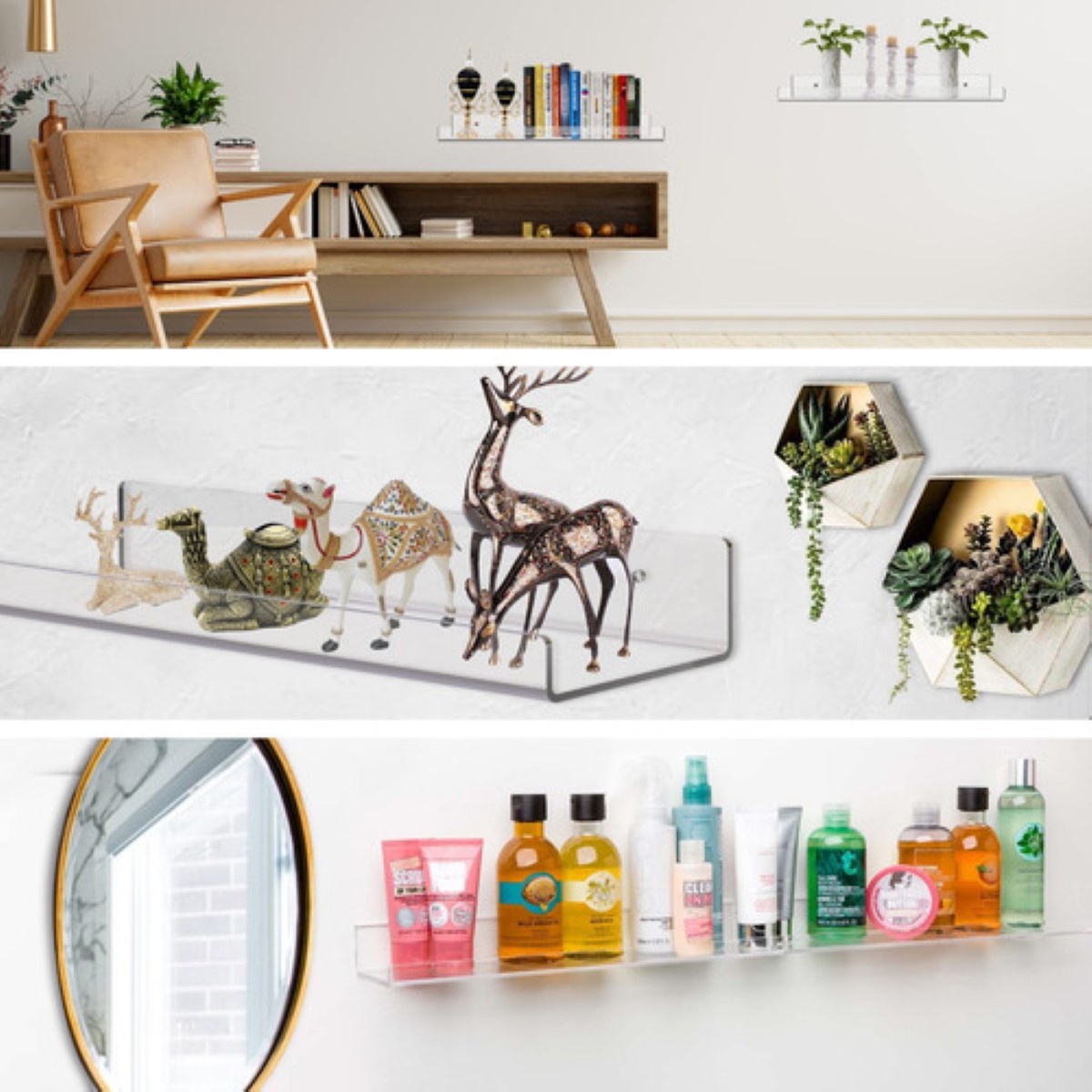 2 Piezas Juego De Repisas Flotantes En Acrilico 38x10cm Transparente