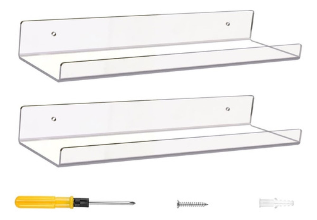 2 Piezas Juego De Repisas Flotantes En Acrilico 38x10cm Transparente