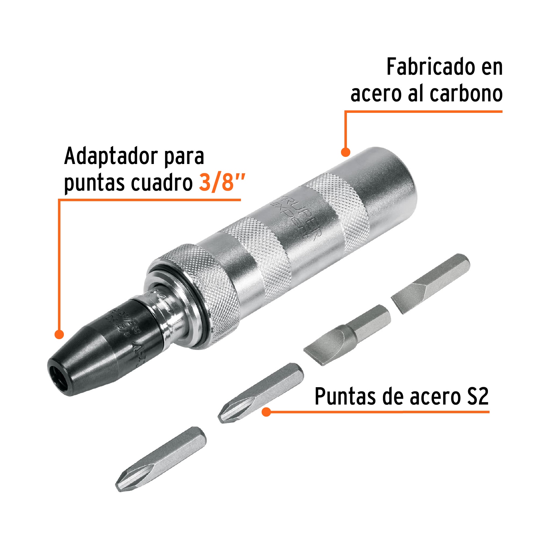 DESARMADOR DE IMPACTO CON 4 PUNTAS DE ACERO S2 3/8", TRUPER EXPERT 101176