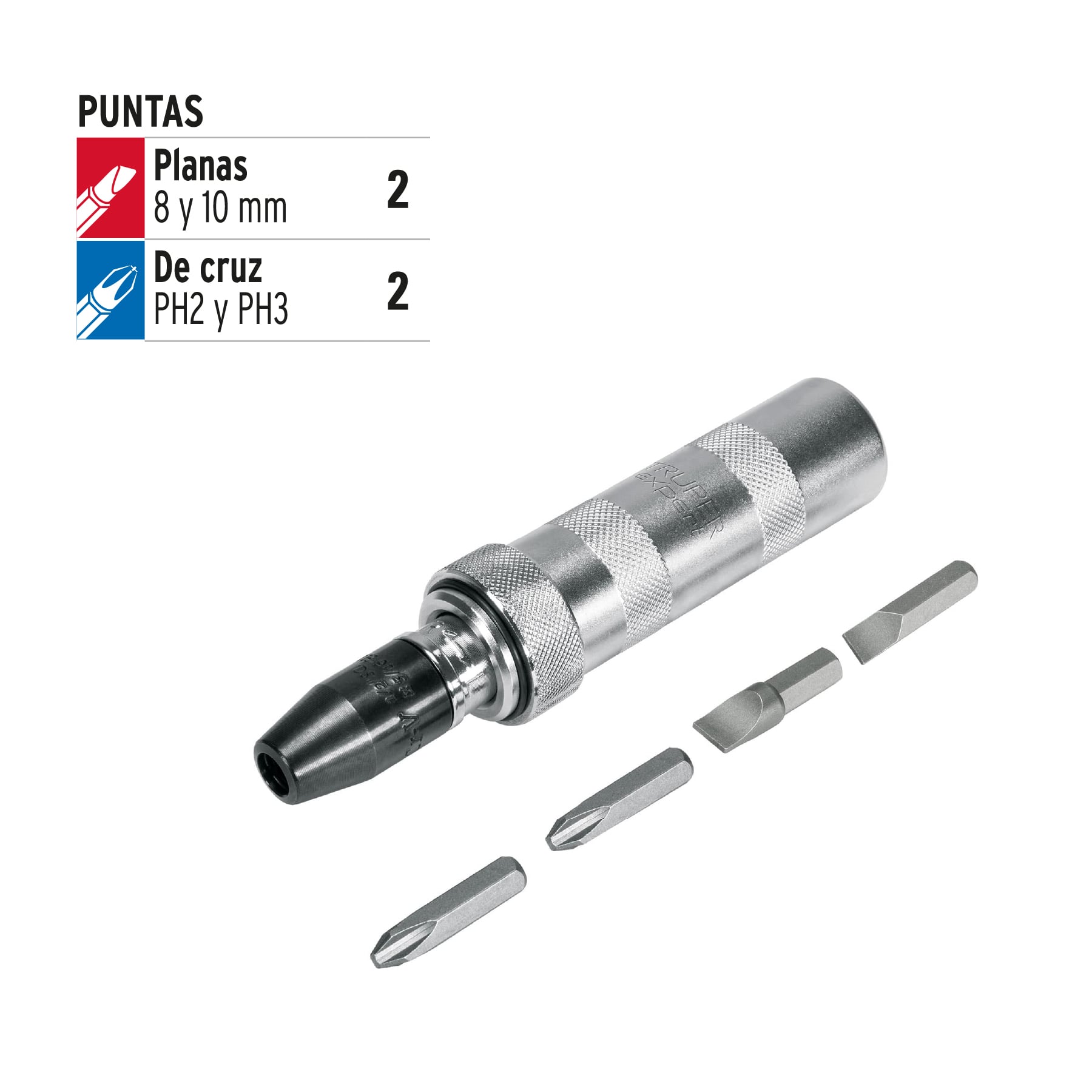 DESARMADOR DE IMPACTO CON 4 PUNTAS DE ACERO S2 3/8", TRUPER EXPERT 101176