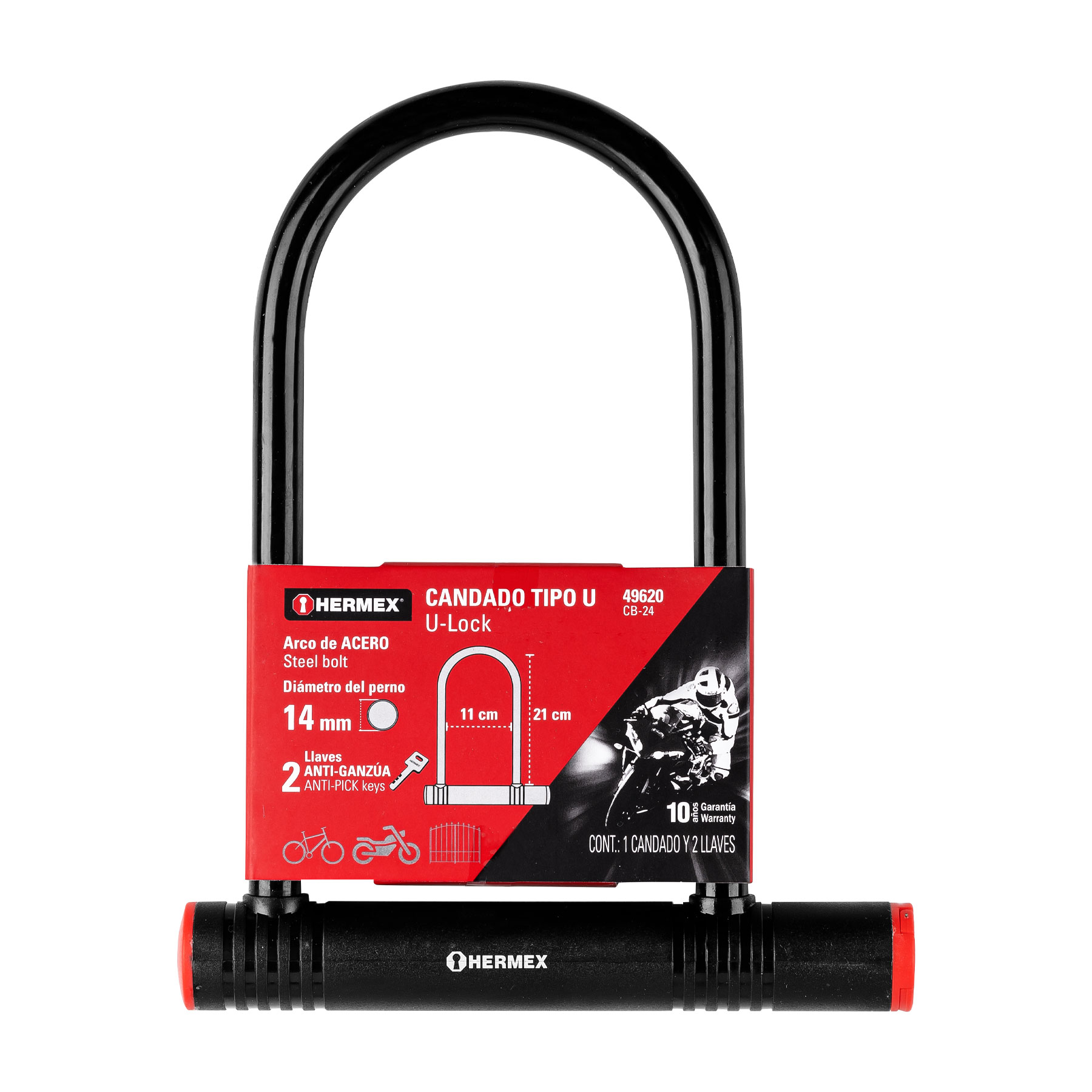 CANDADO RÍGIDO TIPO "U" DE 12 MM, HERMEX 49620