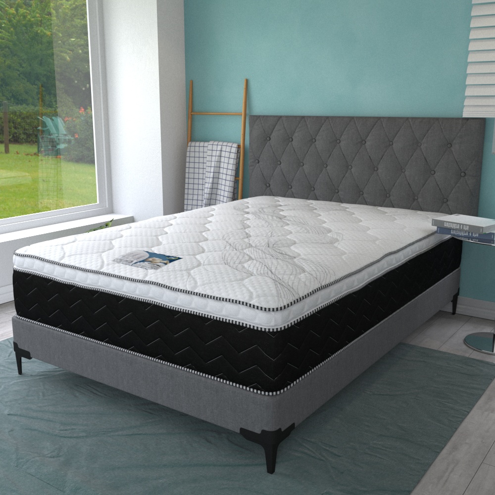 Box con Cabecera y Colchón Matrimonial PresToon Serta Ortopédico Comfort Foam + 2 Almohadas SOGNARE