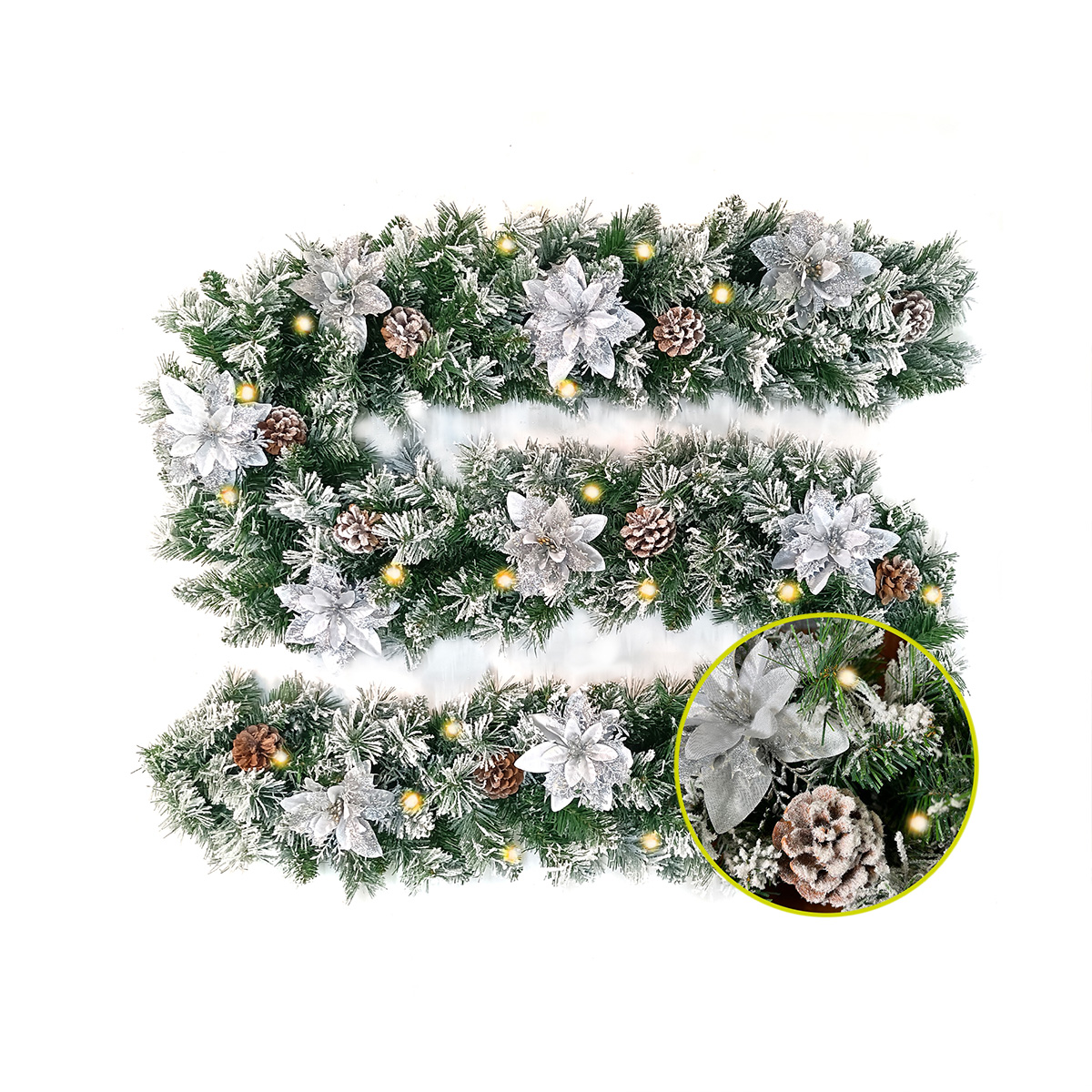 Guirnalda de Navidad con luces ARCTIC NEVADA guía decorativa iluminada navideña decorada Christmas wreath 2.7m
