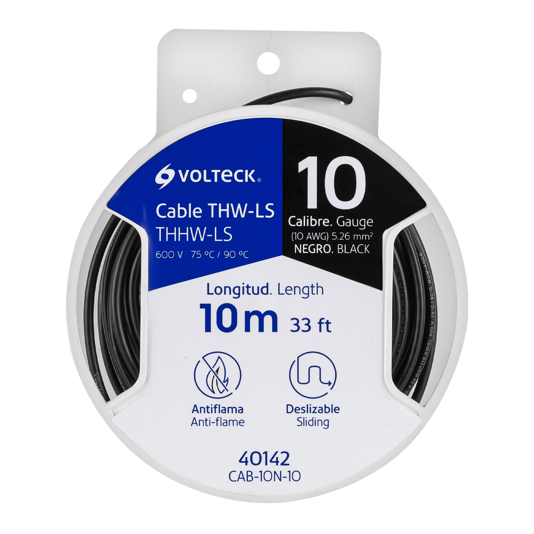 CARRETE CON 10 M DE CABLE THHW-LS 10 AWG NEGRO, VOLTECK 40142