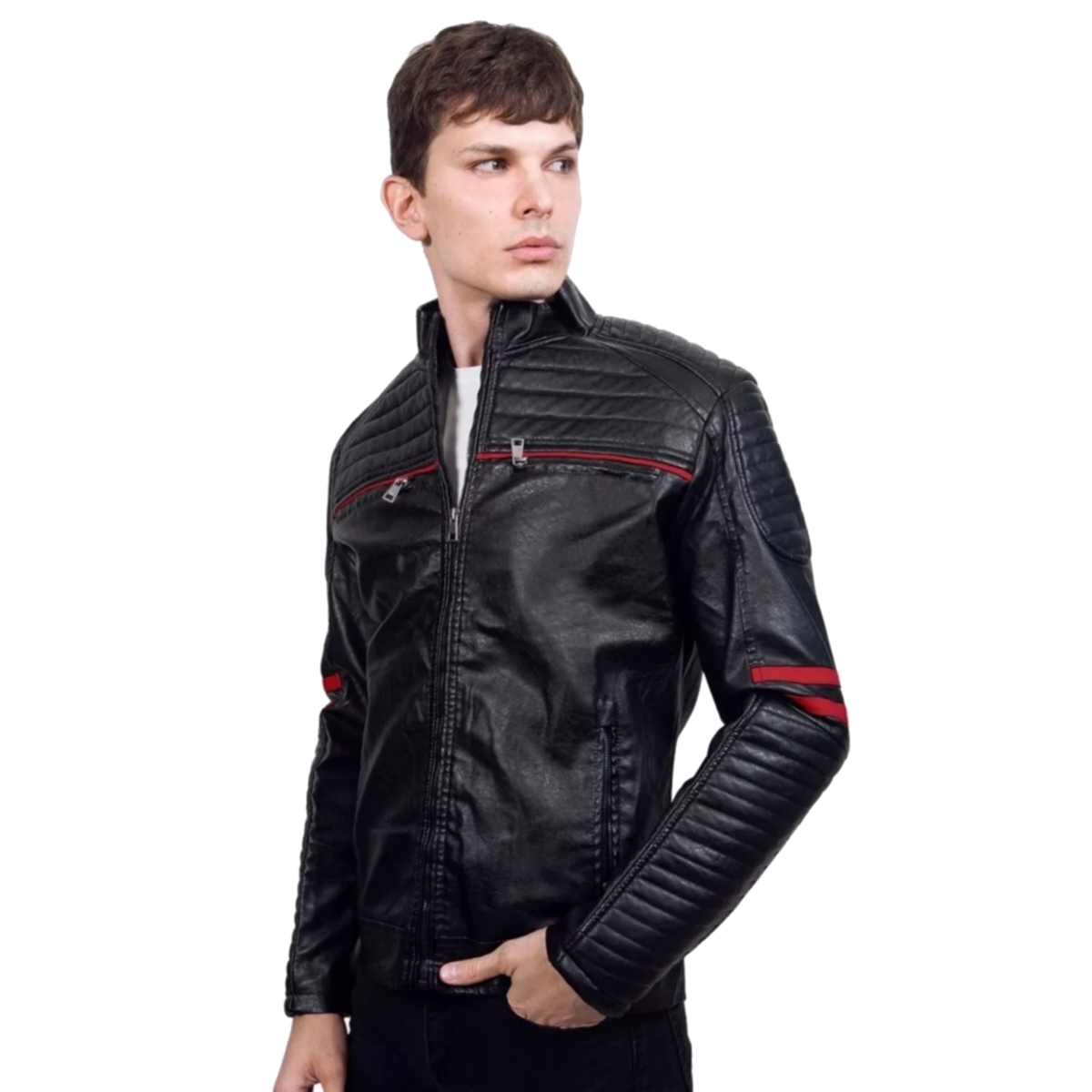Chamarra para hombre tipo piel estilo biker