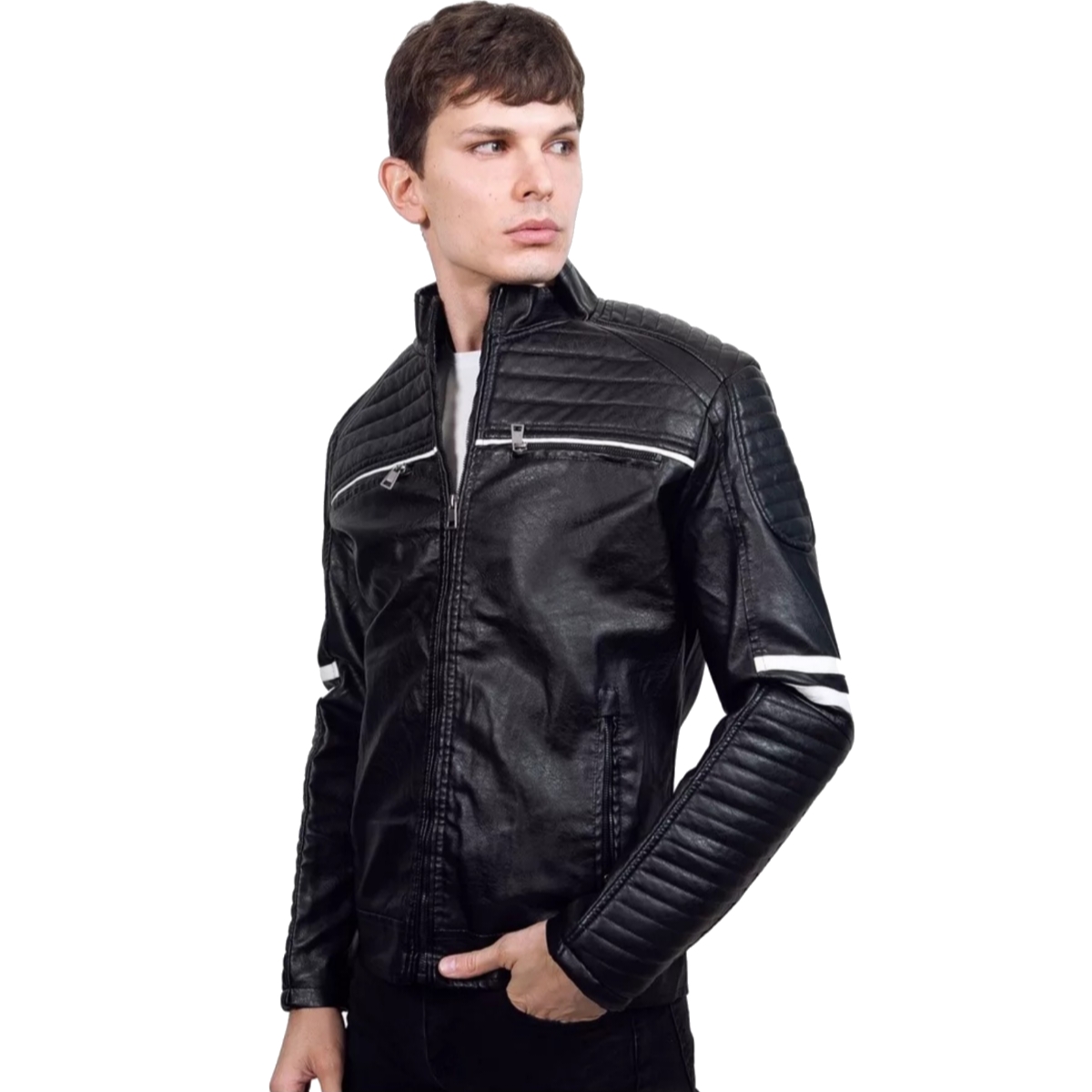 Chamarra para hombre tipo piel estilo biker