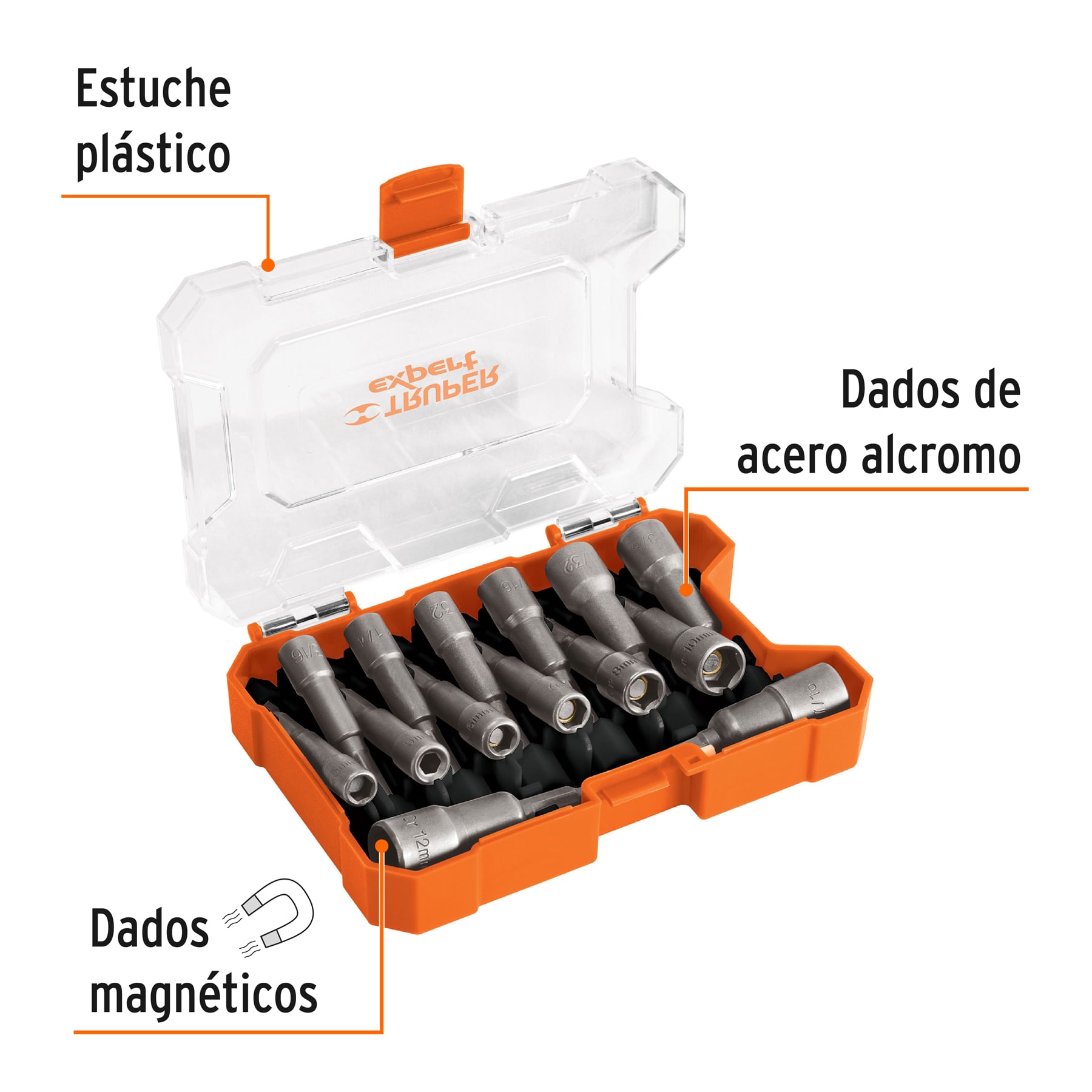 JUEGO DE 14 DADOS MAGNÉTICOS PARA TALADRO, TRUPER EXPERT 101961