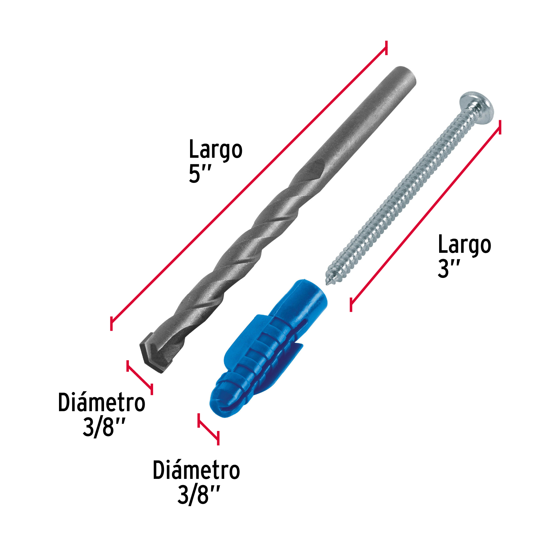 KIT DE 20 TAQUETES 3/8" CON PIJAS #12 Y 1 BROCA 3/8", FIERO 40161