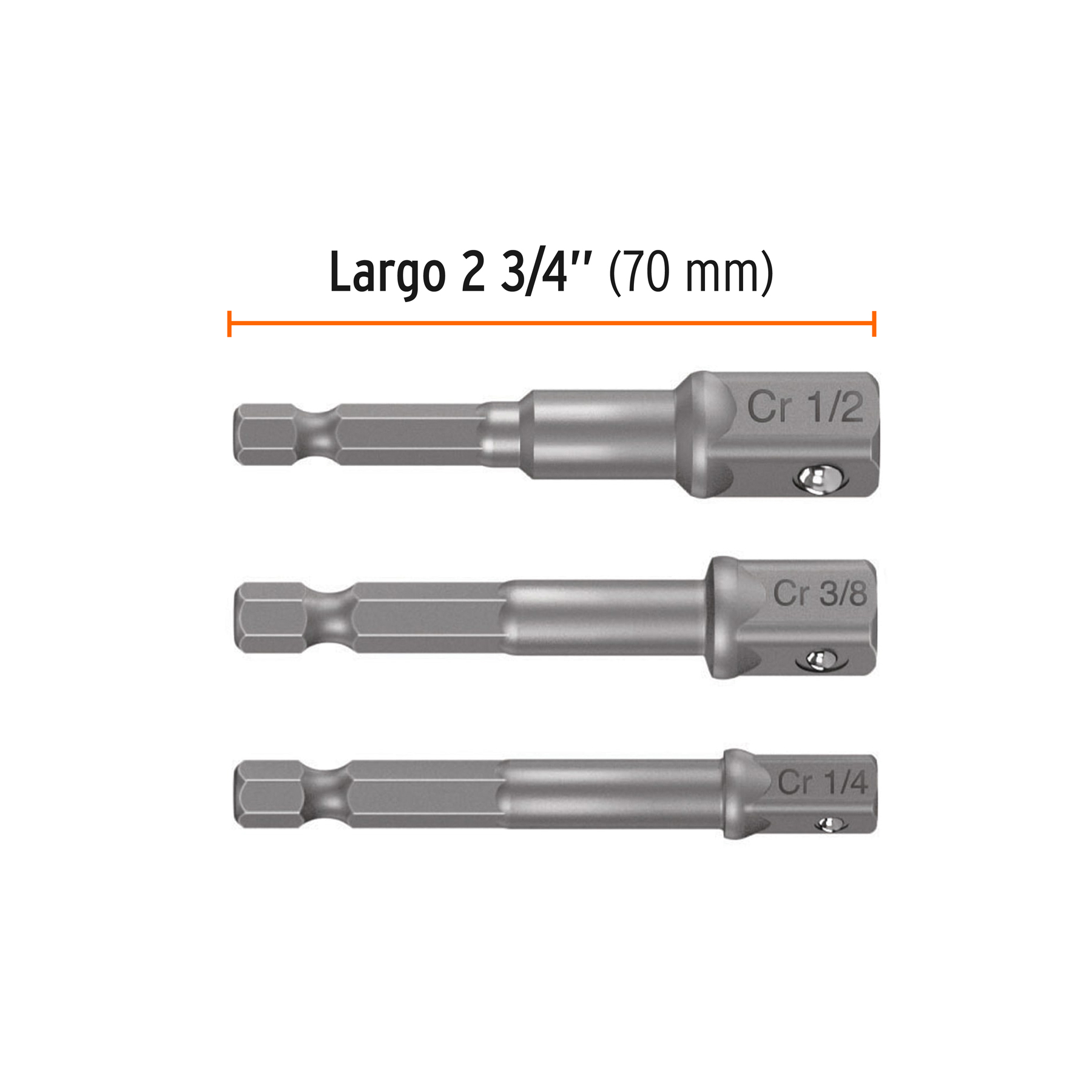 JUEGO DE 3 ADAPTADORES PARA DADOS DE 1/4", 3/8" Y 1/2" TRUPER 10752
