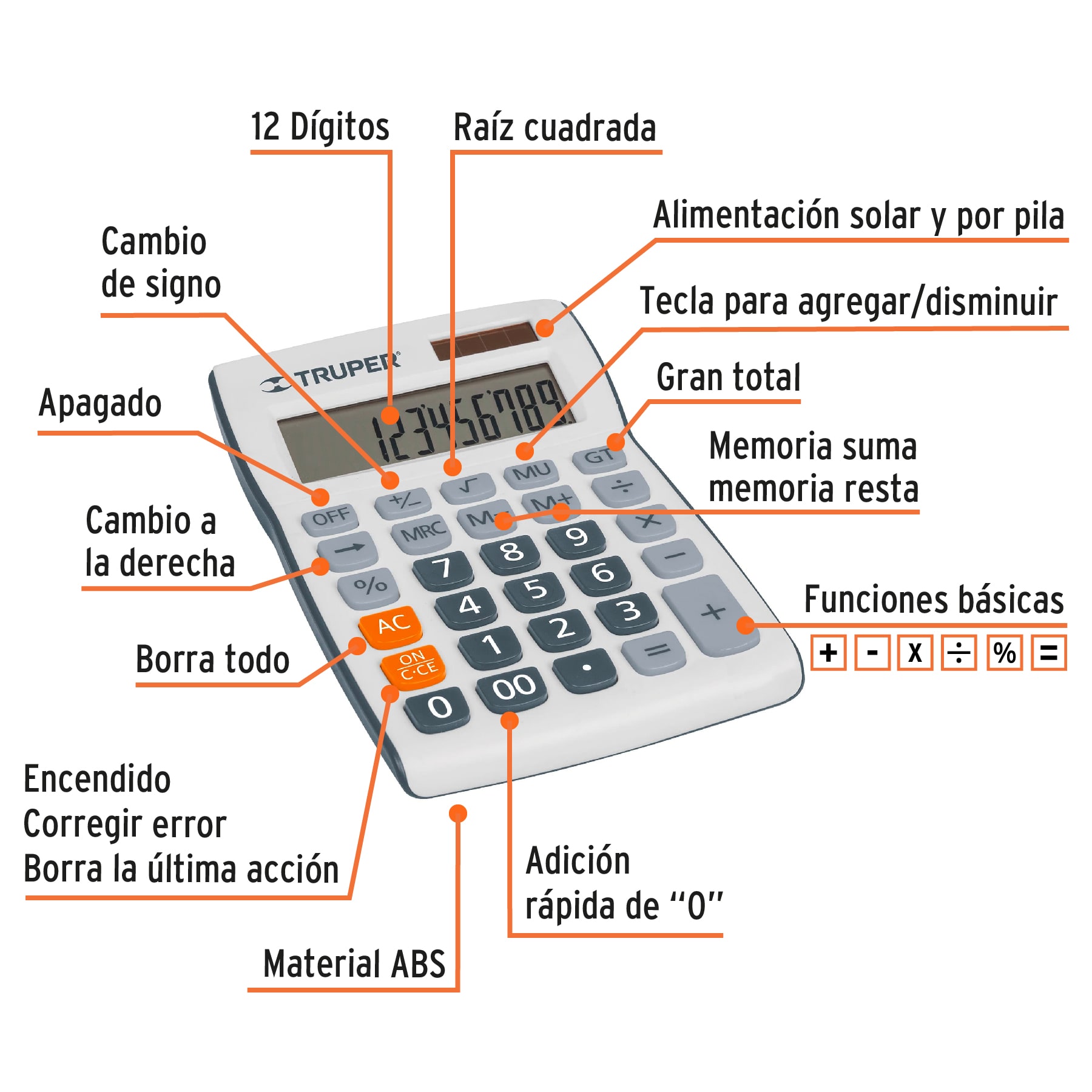 CALCULADORA DE ESCRITORIO 19 CM, TRUPER 60482