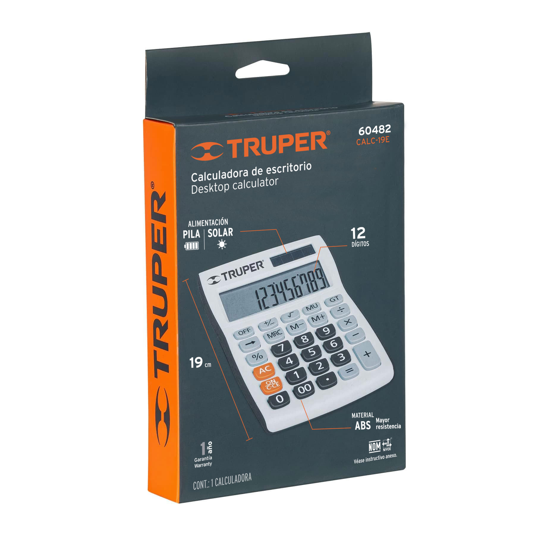 CALCULADORA DE ESCRITORIO 19 CM, TRUPER 60482