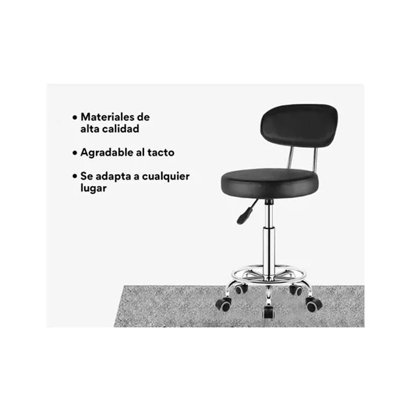 Silla Bar Taburete Compraymas Negro Silla Giratoria Ajustable Con Respaldo con Ruedas