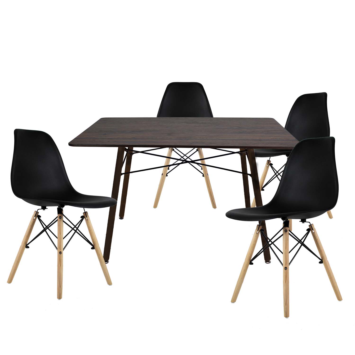 Set Comedor Oslo Melamina 120cm Nogal 4 sillas Eames Negro Mundo In
