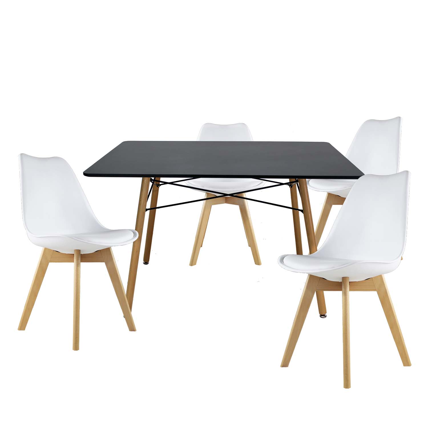 Set Comedor Oslo Melamina 120 Negro 4 sillas Frankfurt Blanco Mundo In