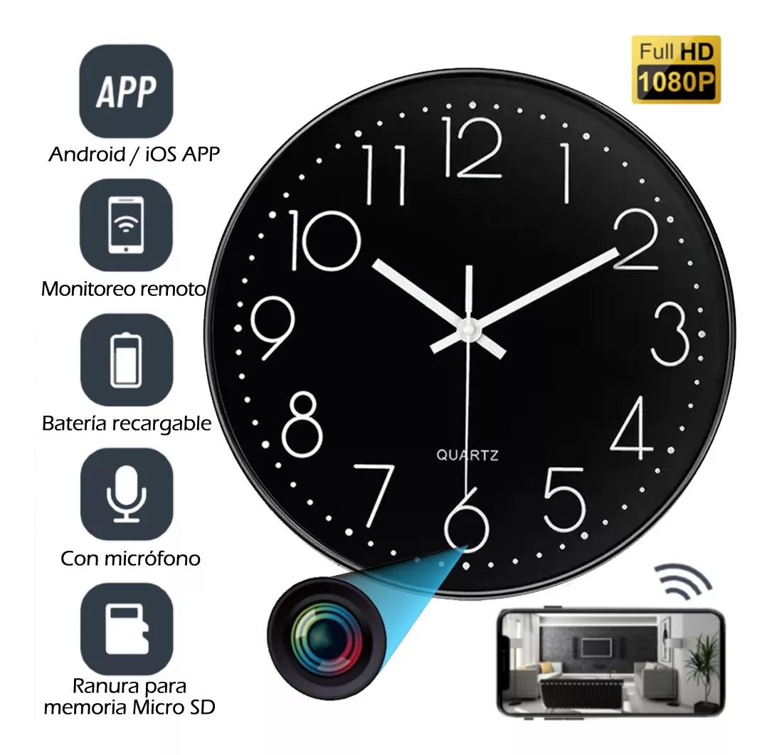 Reloj Espía con Cámara Oculta HD 4k, Detección de Movimiento, Visión Nocturna, Control Remoto por APP con Ranura para Micro SD