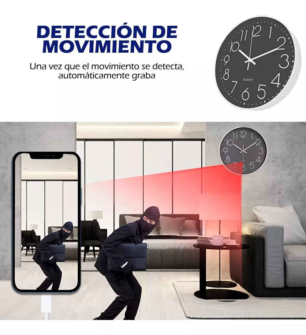 Reloj Espía con Cámara Oculta HD 4k, Detección de Movimiento, Visión Nocturna, Control Remoto por APP con Ranura para Micro SD
