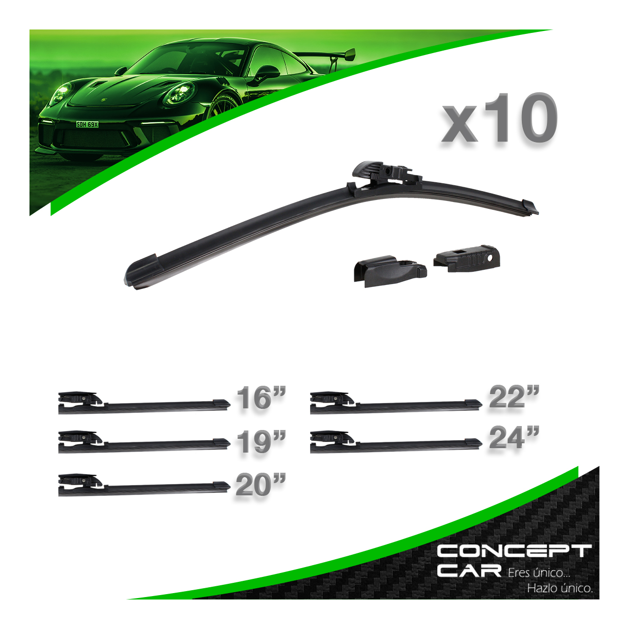 10 Plumas Limpiaparabrisas Curvas Banana Universal 6 En 1